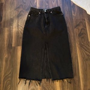 Mango Black Denim Midi Skirt-Raw Hem